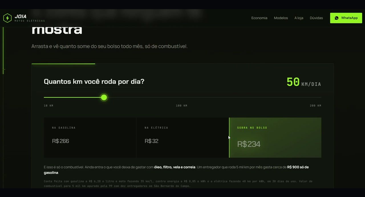 Site de concessionária com calculadora de economia de combustível